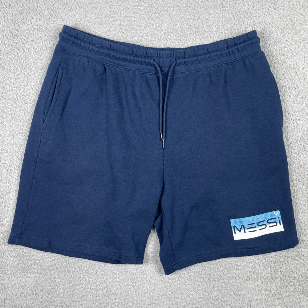 Messi Fleece Sweat Shorts Mens Large Navy Blue Athletic Lounge Soccer Futbol